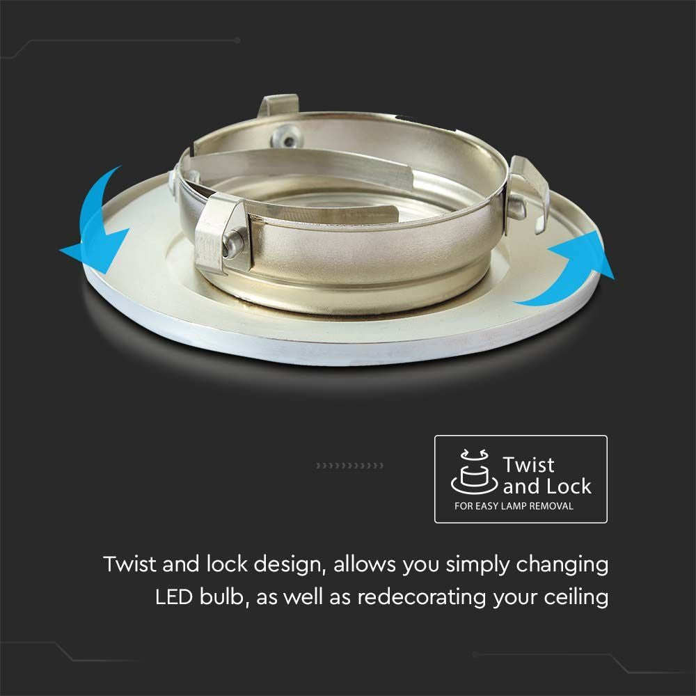 V-Tac indbygningsspot - GU10, satin nikkel, IP20, 230V, 3 års producentgaranti