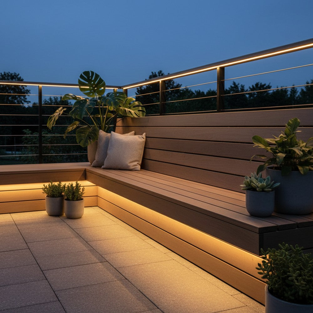 Vandtæt slim COB strip med 296 LED, 10W/m, IP67, 230V, tape bagpå - 5 meter