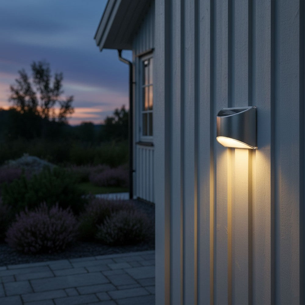 MIVO Solcelle væglampe LED - Sølv, udendørs væg-effekt, 2 stk.