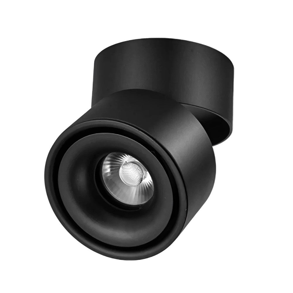 Dæmpbar sort LED loftspot med høj farvegengivelse (RA98) - 10W, justerbar, til påbygning - Effekt: 10W, Input: 230V, 1000lm.