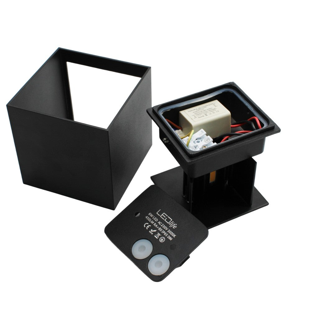 LEDlife CUBIC 6W Dæmpbar Sort Væglampe op/ned Justerbar IP65 inkl. Lyskilde - Inde/Ude Anvendelse