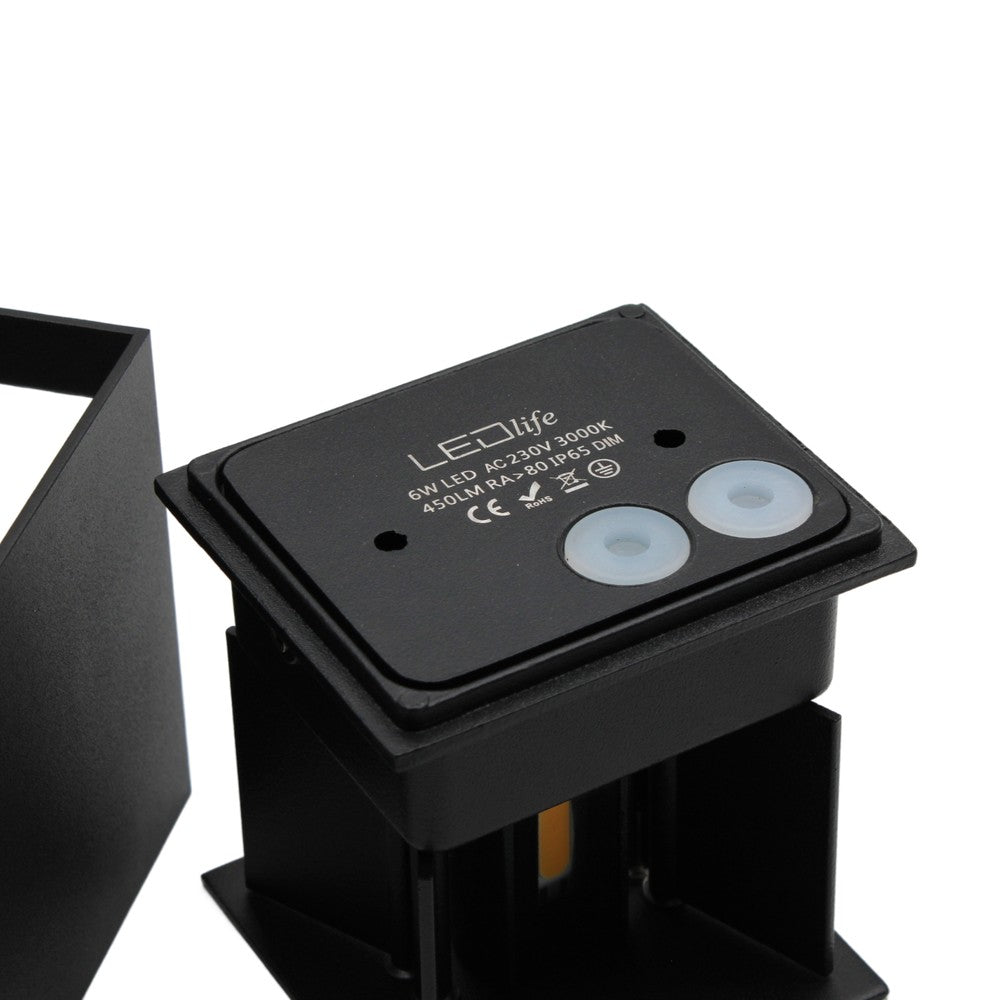 LEDlife CUBIC 6W Dæmpbar Sort Væglampe op/ned Justerbar IP65 inkl. Lyskilde - Inde/Ude Anvendelse