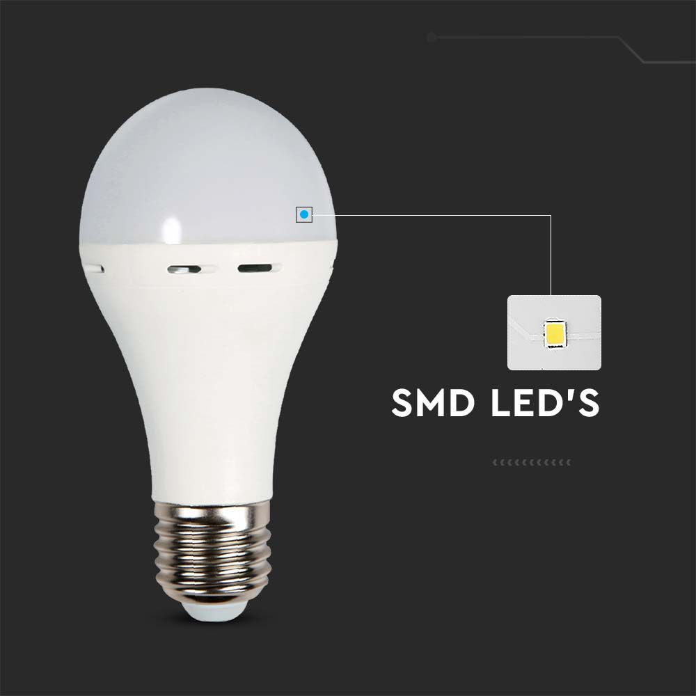 Nødplastlampe med batteri og 9W E27 fatning - 3 timers driftstid - 4000K - 720lm - RA80