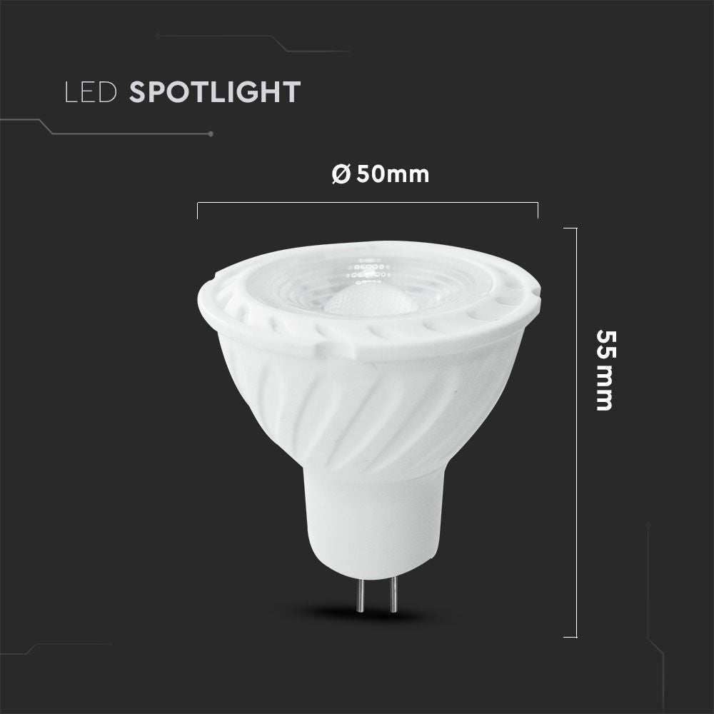 V-Tac 6,5W LED spotpære - Samsung LED chip, 12V, MR16 / GU5.3, erstatning for 55W, 450lm, RA80, 5 års garanti