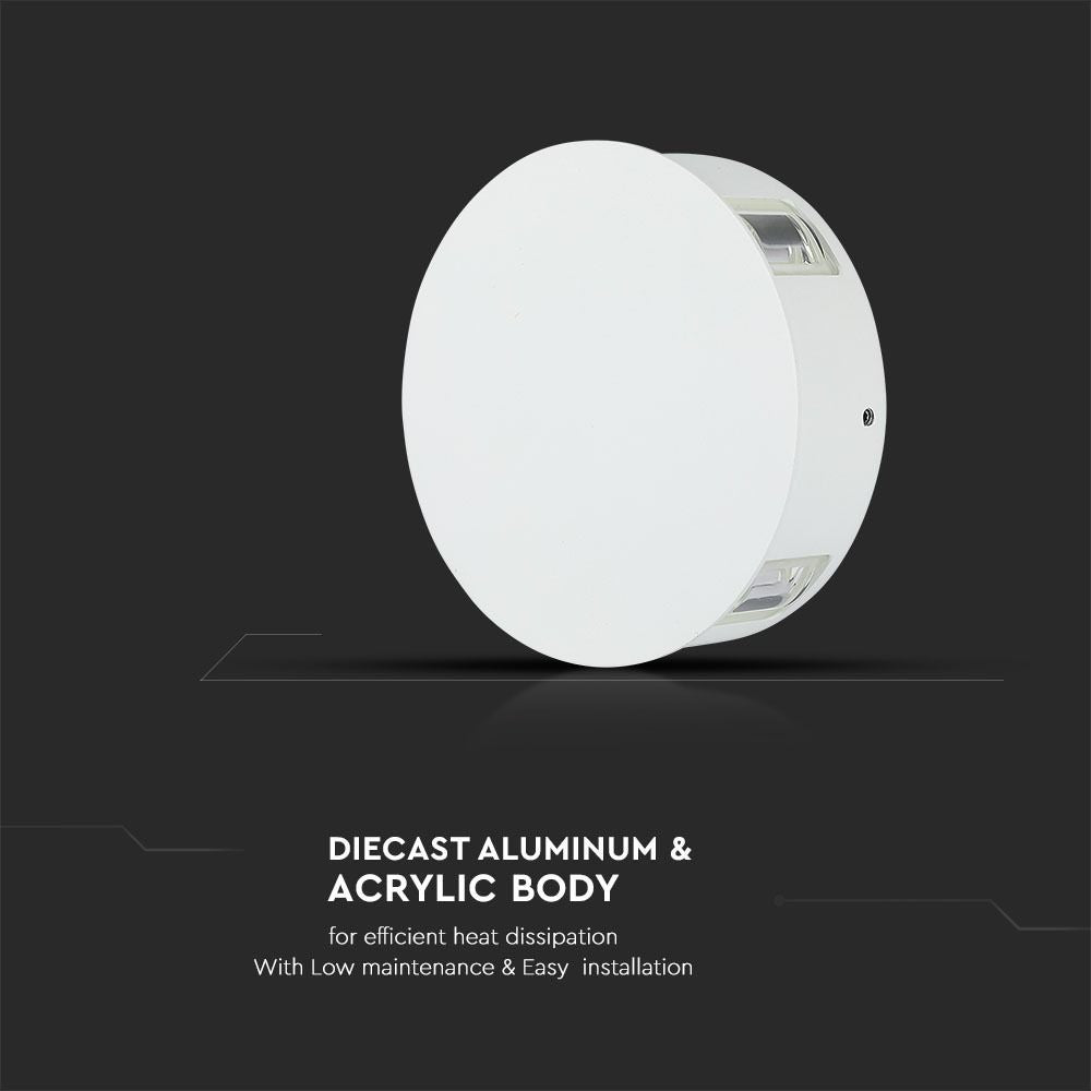 V-Tac 4W LED hvid væglampe - Rund, IP65 udendørs, 230V, inkl. lyskilde