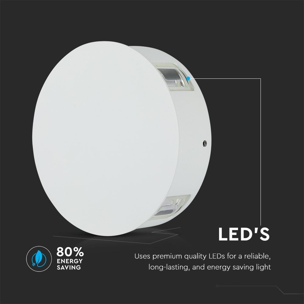 V-Tac 4W LED hvid væglampe - Rund, IP65 udendørs, 230V, inkl. lyskilde