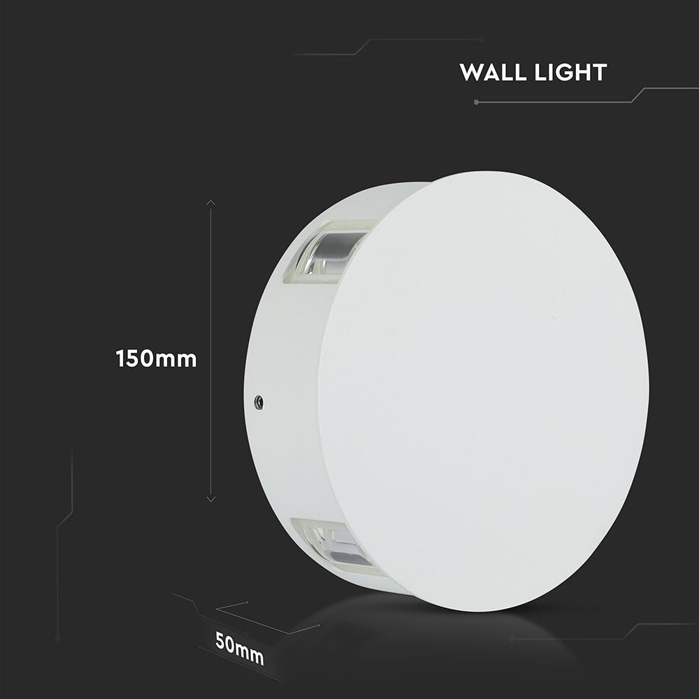 V-Tac 4W LED hvid væglampe - Rund, IP65 udendørs, 230V, inkl. lyskilde