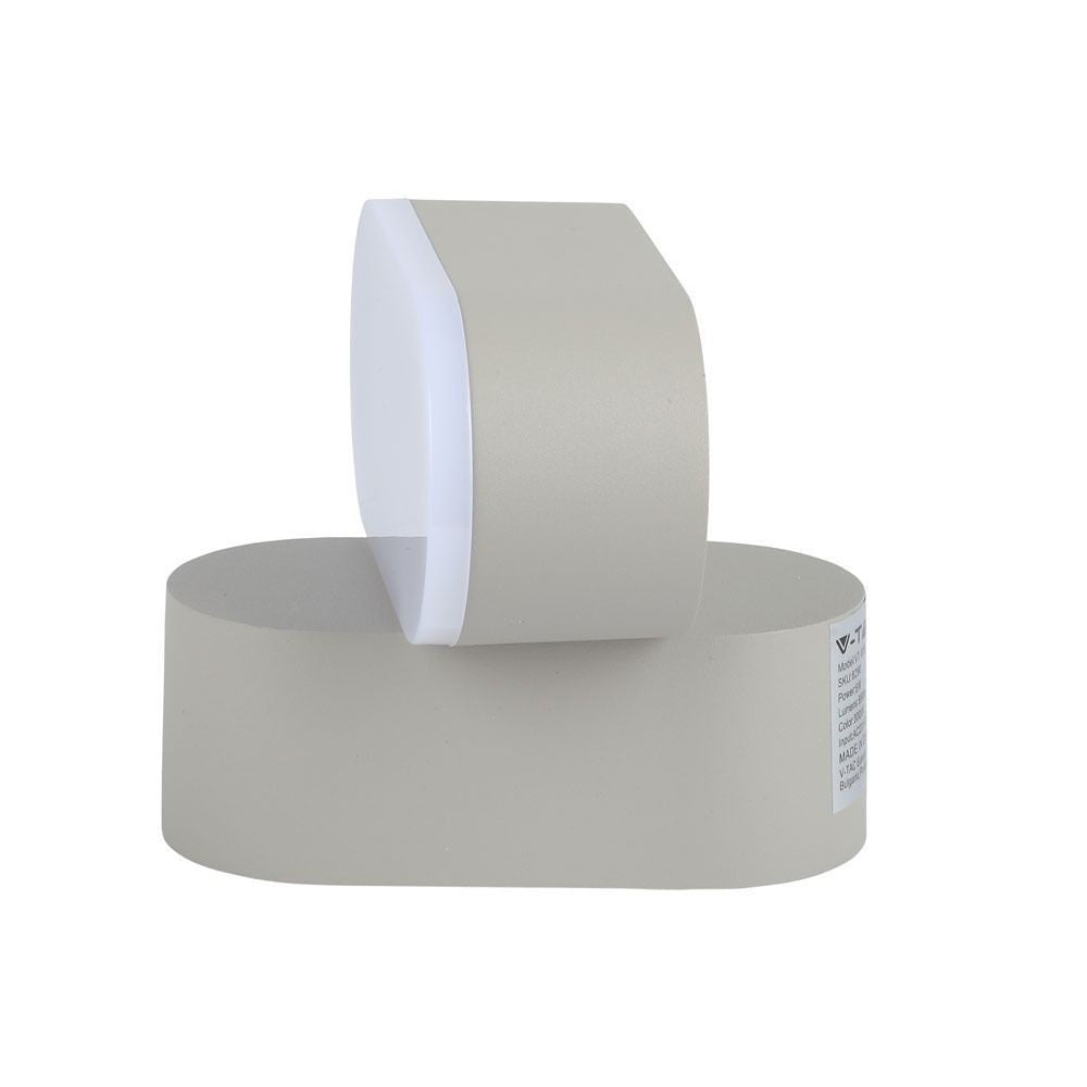 V-Tac 6W LED Grå Udendørs Væglampe - Oval, Roterbar 350 Grader, IP65, 230V, Inkl. Lyskilde