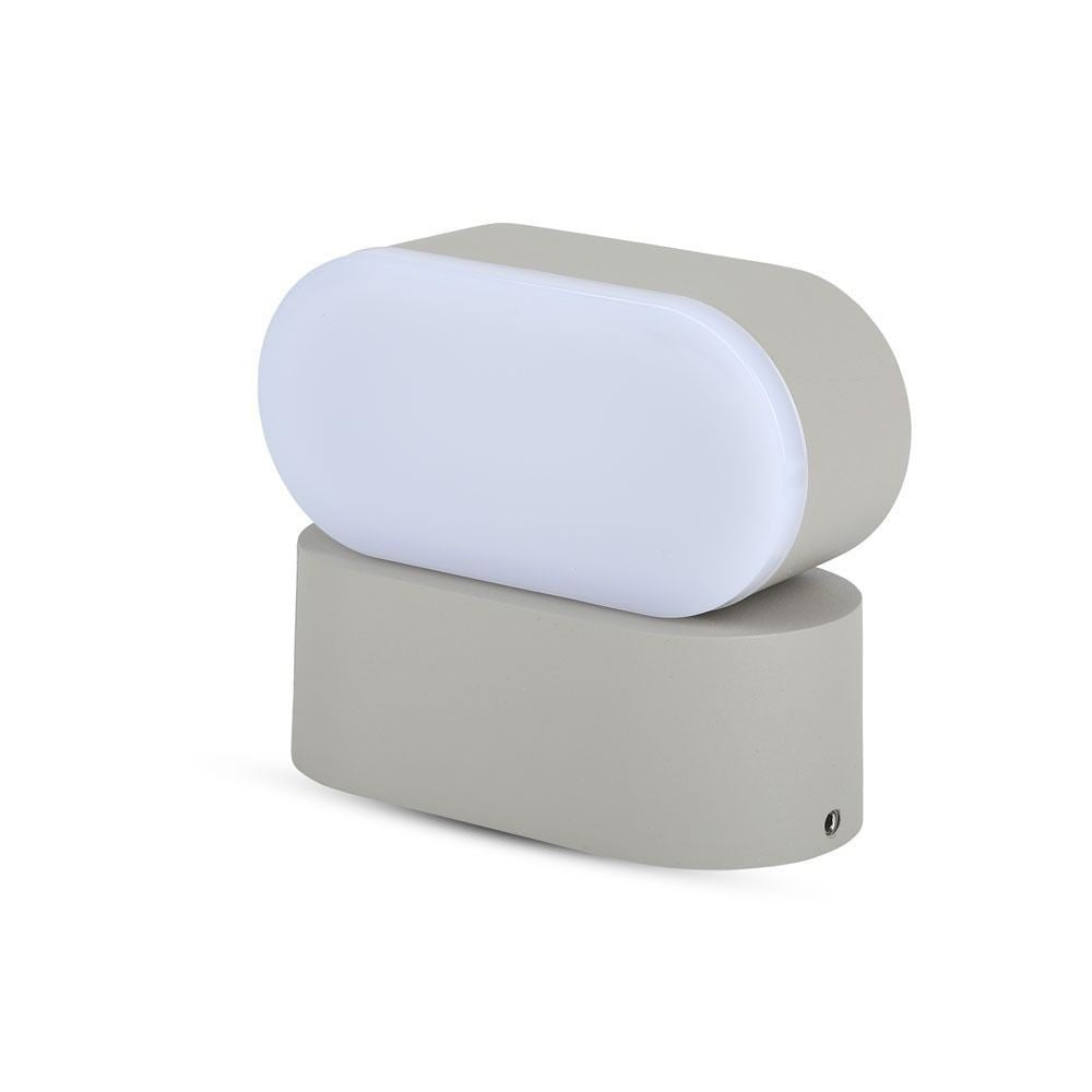 V-Tac 6W LED Grå Udendørs Væglampe - Oval, Roterbar 350 Grader, IP65, 230V, Inkl. Lyskilde