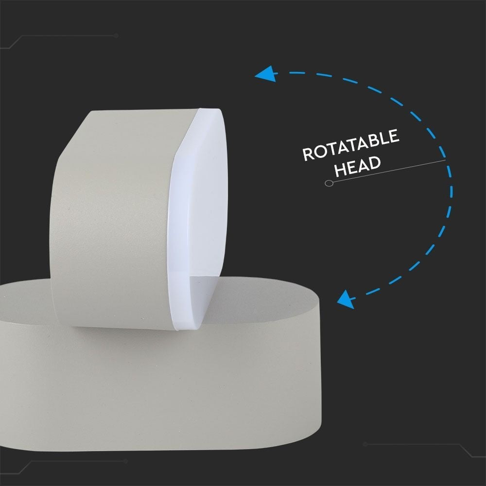 V-Tac 6W LED Grå Udendørs Væglampe - Oval, Roterbar 350 Grader, IP65, 230V, Inkl. Lyskilde