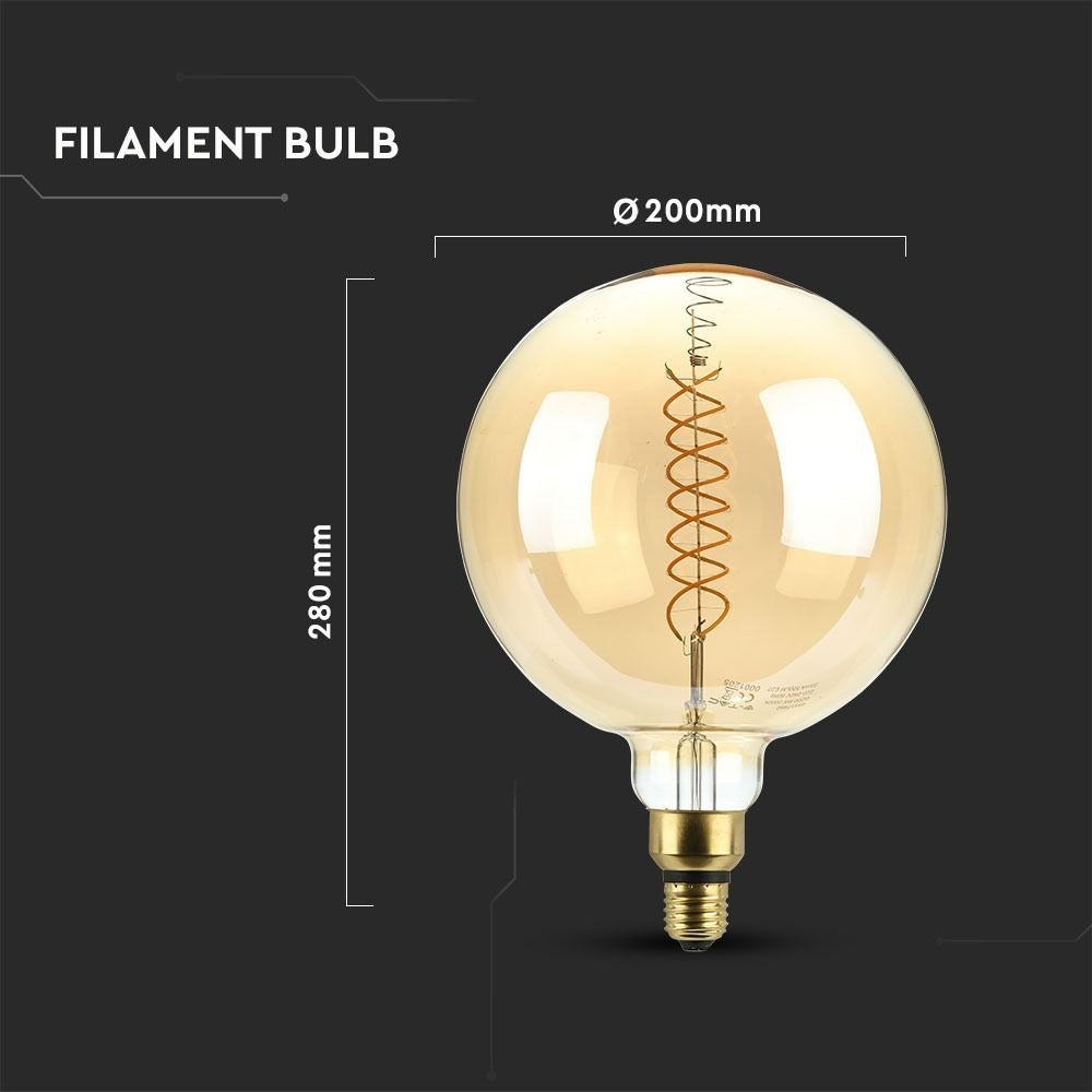 V-Tac 8W LED kæmpe globepære - Kultråd, Ø20 cm, dæmpbar, ekstra varm hvid, 2000K, E27 - Erstatter 40W