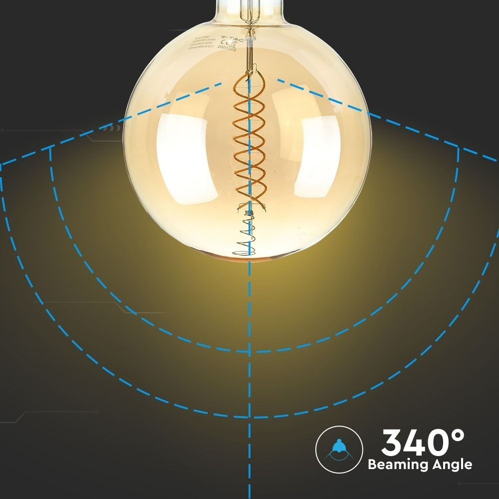 V-Tac 8W LED kæmpe globepære - Kultråd, Ø20 cm, dæmpbar, ekstra varm hvid, 2000K, E27 - Erstatter 40W