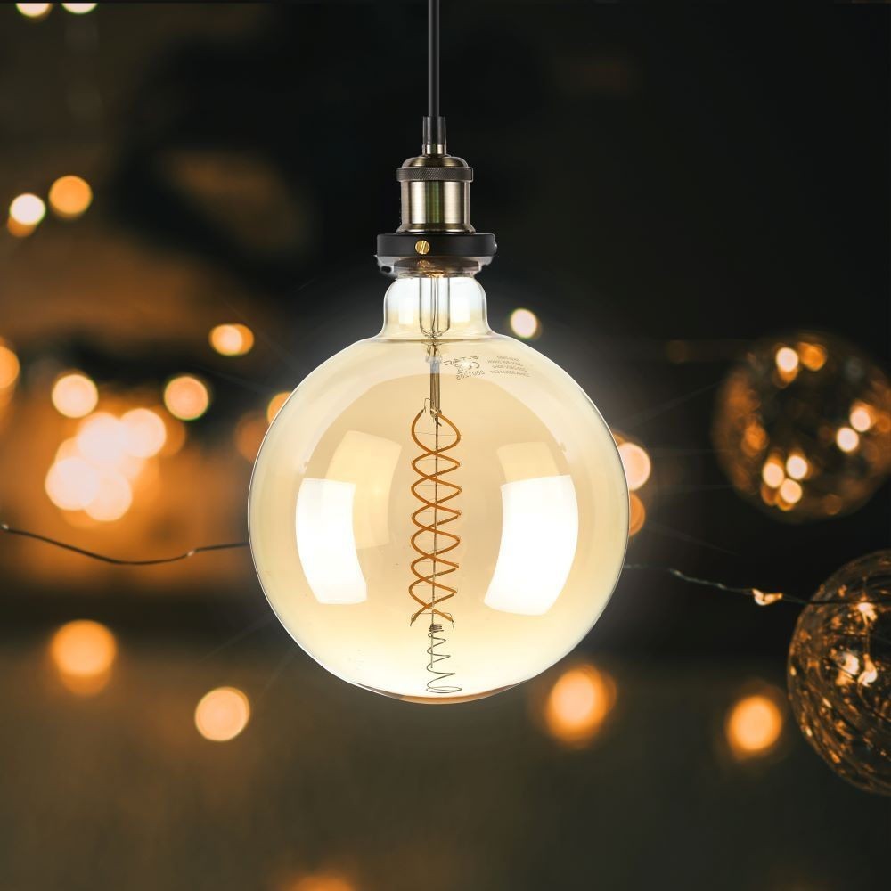 V-Tac 8W LED kæmpe globepære - Kultråd, Ø20 cm, dæmpbar, ekstra varm hvid, 2000K, E27 - Erstatter 40W