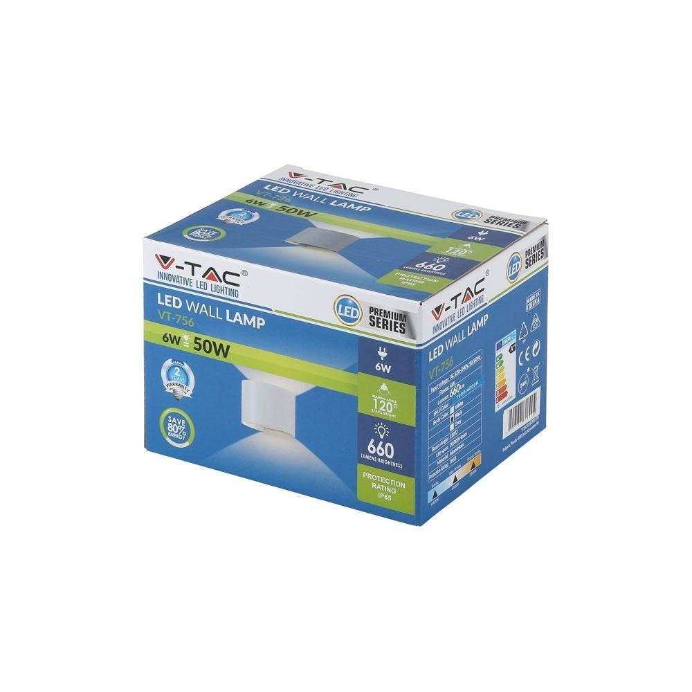 V-Tac 5W LED udendørs væglampe - Rund, justerbar spredning, IP65, inkl. lyskilde