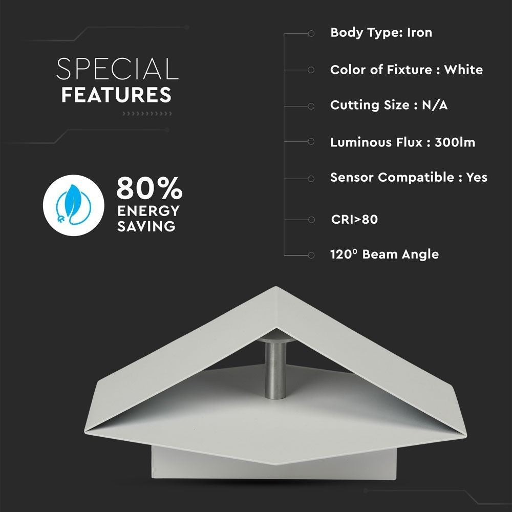 V-Tac 3W LED væglampe - Hvid, IP20 indendørs, 230V, inkl. lyskilde (Effekt: 3W, Input: 230V, 300lm, RA 80)