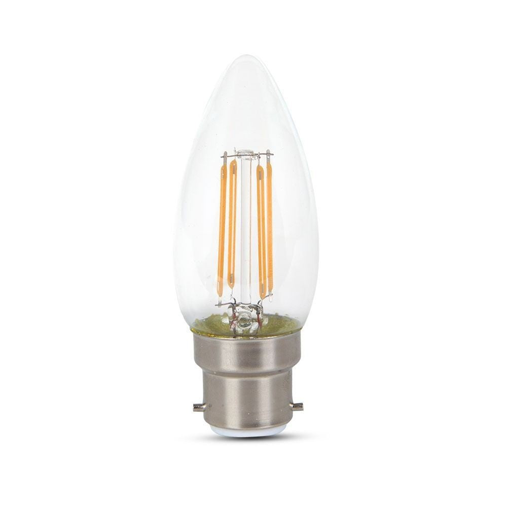 V-Tac 4W LED kertepære - Samsung LED chip, kultråd, B22, 40W erstatning, 230V, 400lm, RA80, 3 års producentgaranti