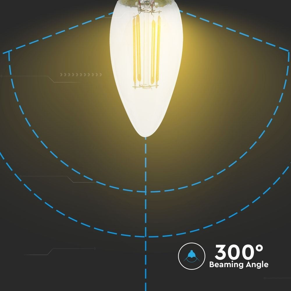 V-Tac 4W LED kertepære - Samsung LED chip, kultråd, B22, 40W erstatning, 230V, 400lm, RA80, 3 års producentgaranti
