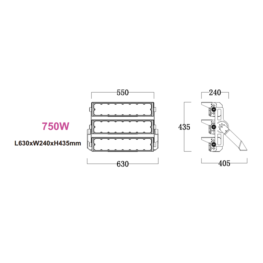 750W Stadion Projektør med Philips Driver, 127500lm, 1-10V Dæmpbar, IP66 - 3 Års Garanti