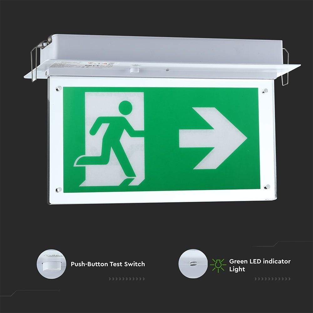 V-Tac Indbygget LED Exit Skilt - 2W, Samsung LED chip, 5 års producentgaranti