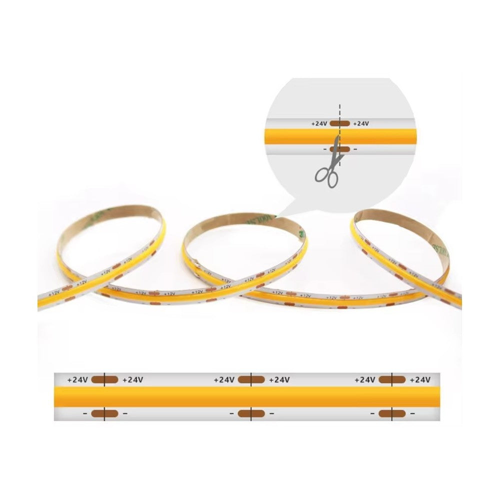 20m COB-LED strip uden spændingsfald, 7W/m, IP20, 480 LED pr. meter, 24V, COB LED, RA95