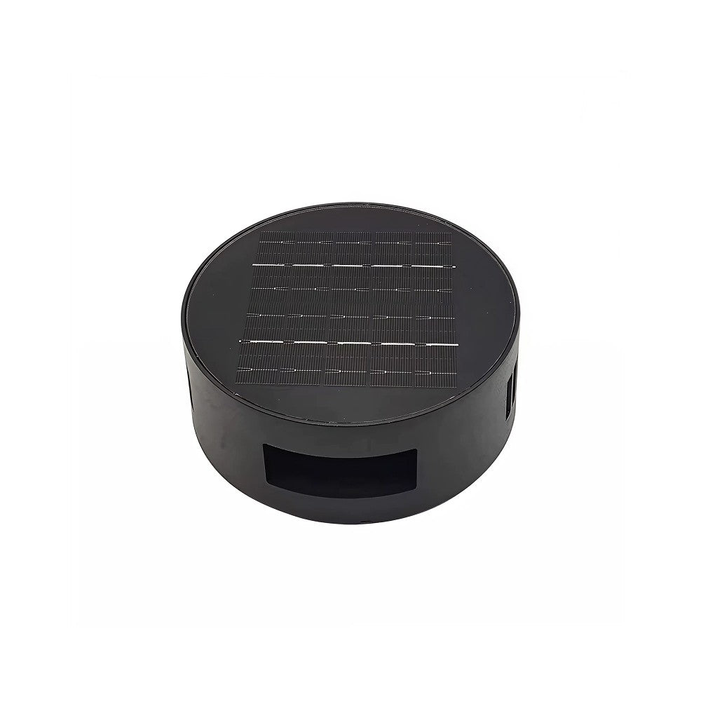 Sort rund solcelle sensor væglampe med roterbar funktion og skumringssensor - Effekt 3W, IP54-certificeret