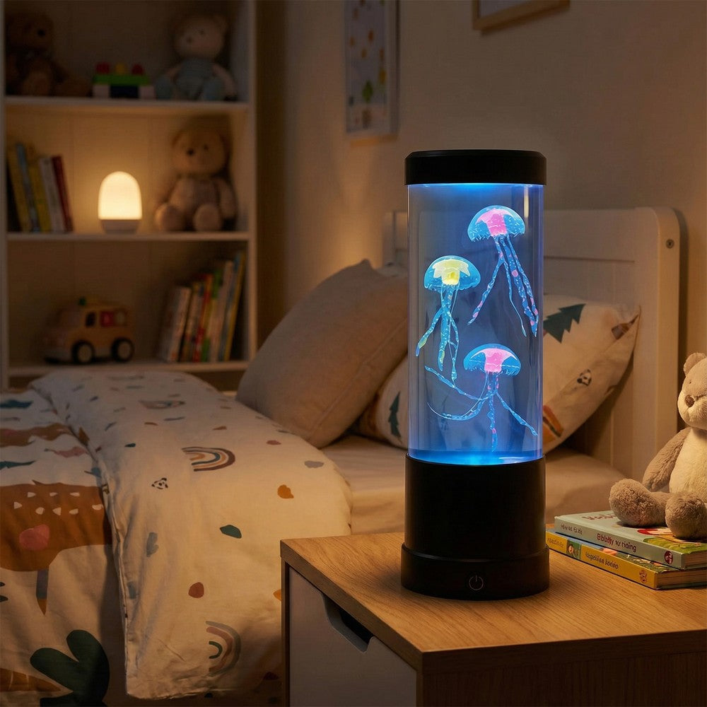 Jellyfish RGB lampe - 25cm høj, Ø9 cm, 2W effekt - perfekt til børn og barnlige sjæle