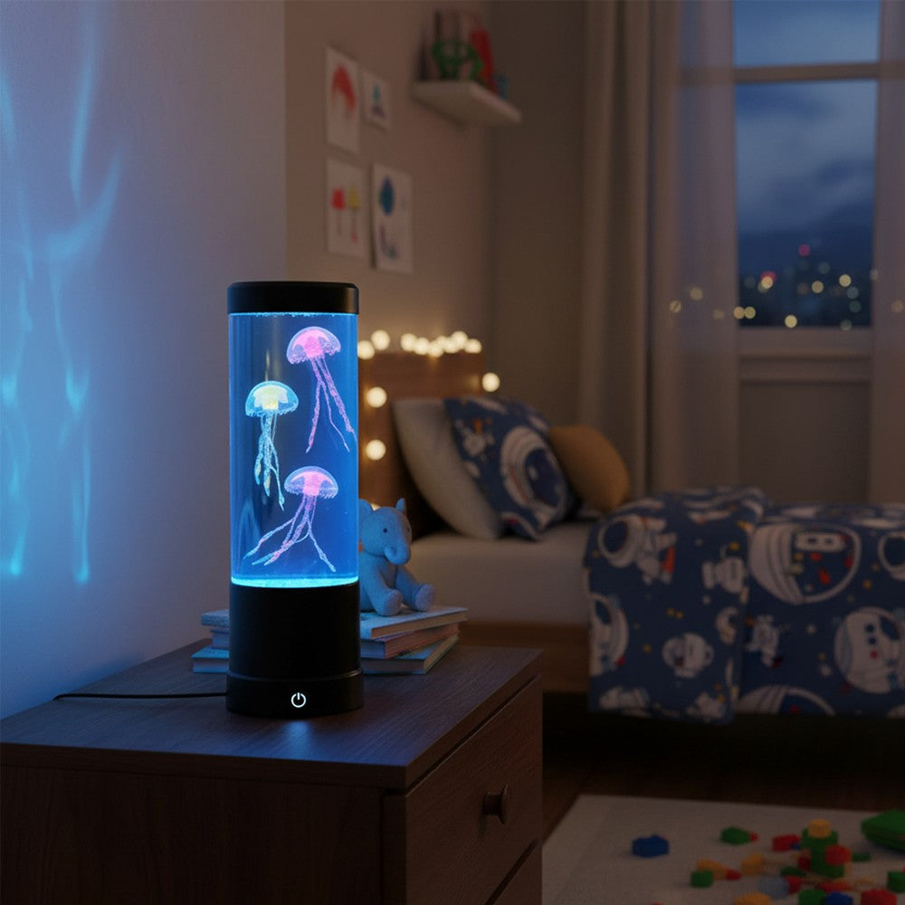 Jellyfish RGB lampe - 25cm høj, Ø9 cm, 2W effekt - perfekt til børn og barnlige sjæle