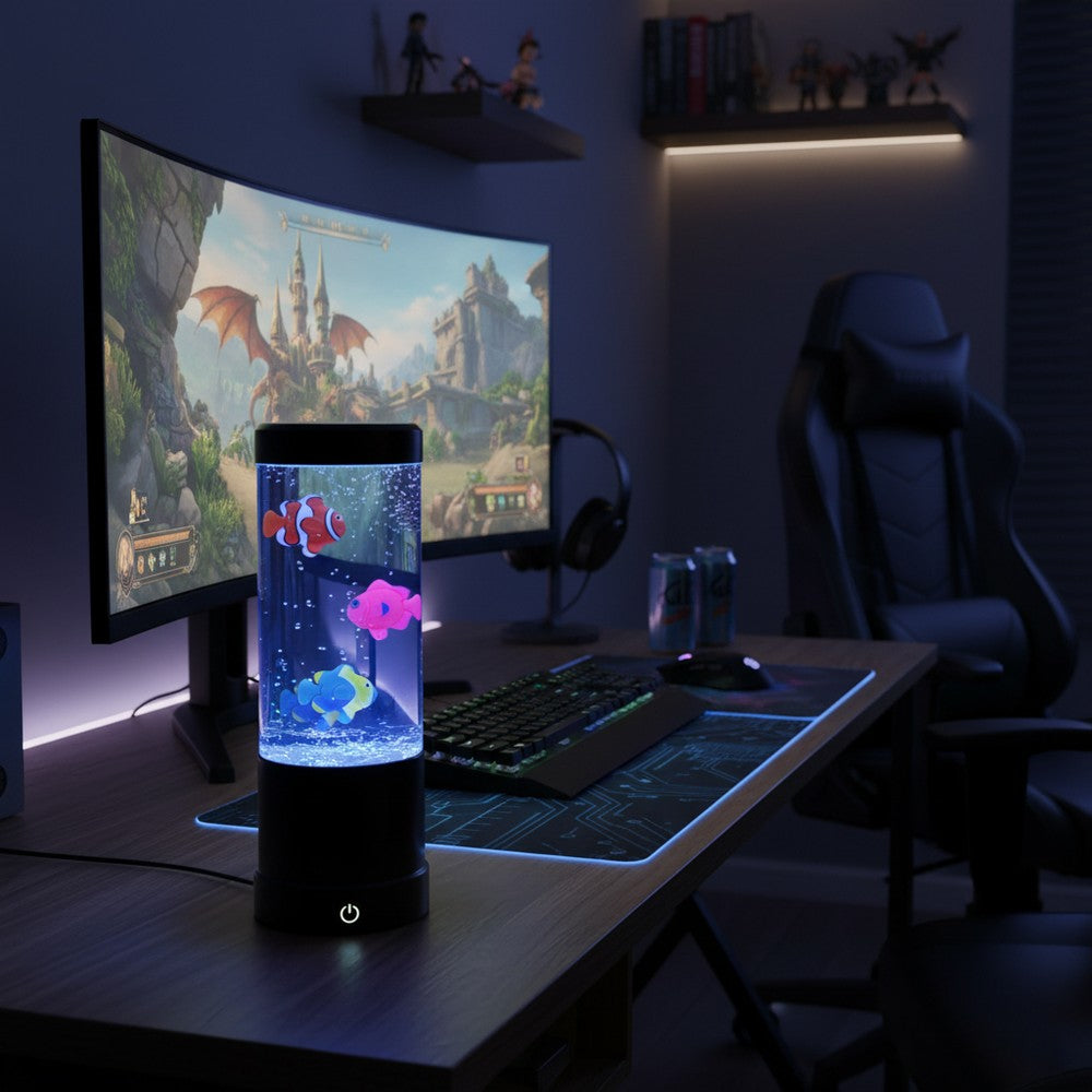Fiskelampe RGB 23cm høj - Ø9 cm (perfekt til børn og barnlige sjæle)