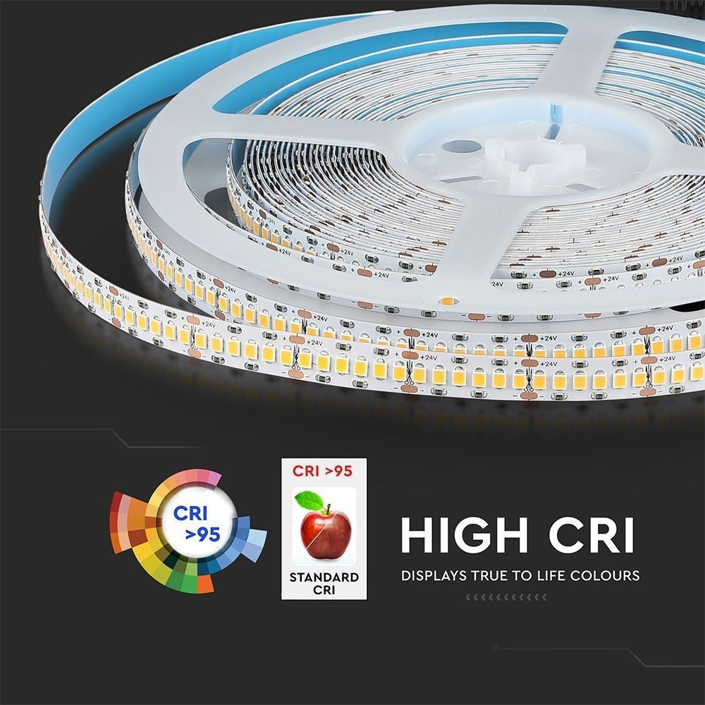 V-Tac 18W/m LED-strips RA95 - Samsung LED-chips, 10m, 24V, IP20, 240 LED pr. meter, 3 års producentgaranti