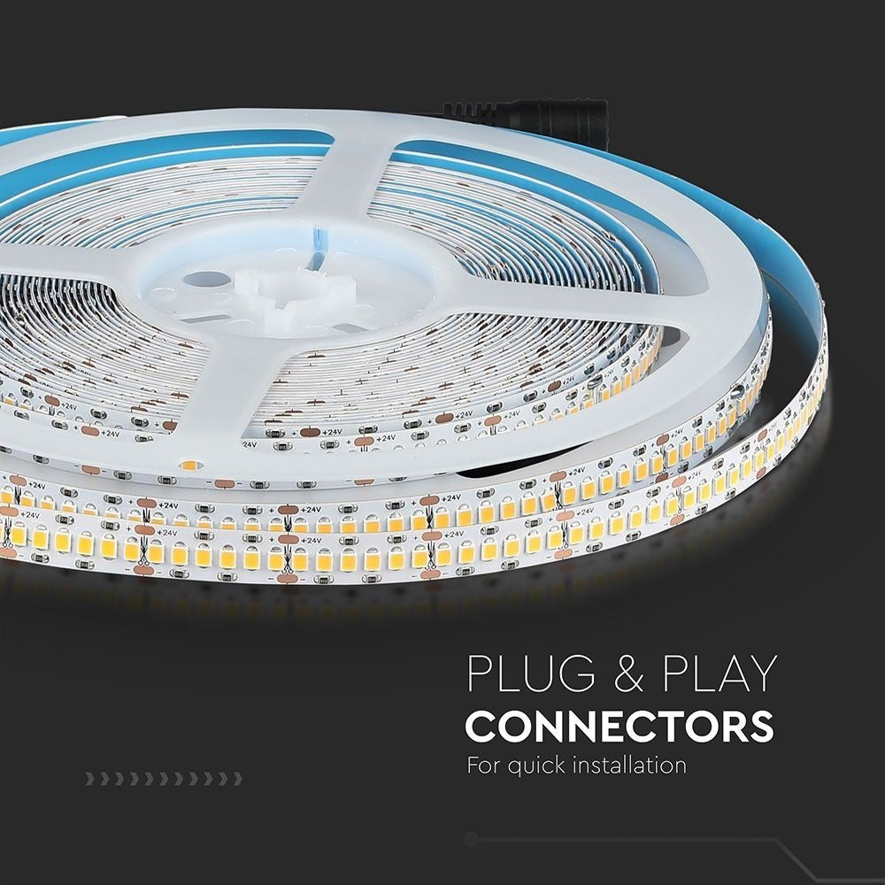 V-Tac 18W/m LED-strips RA95 - Samsung LED-chips, 10m, 24V, IP20, 240 LED pr. meter, 3 års producentgaranti