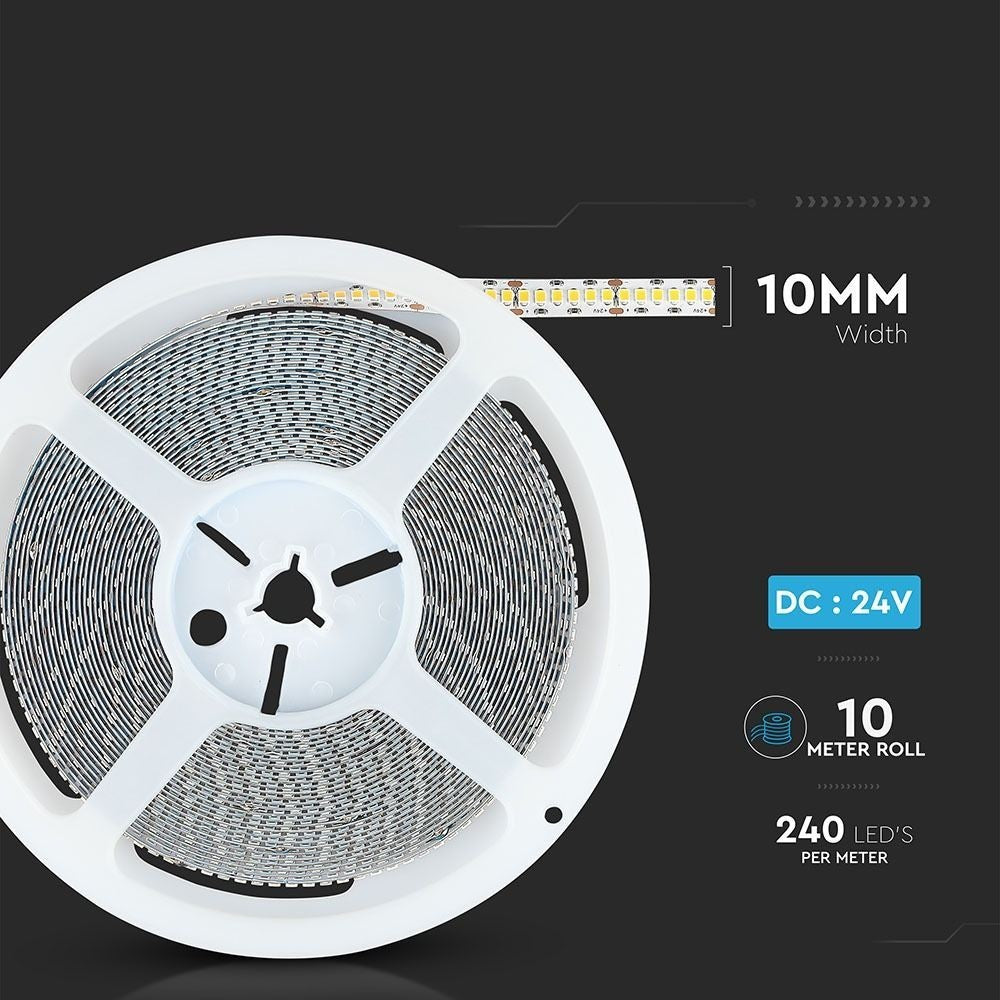 V-Tac 18W/m LED-strips RA95 - Samsung LED-chips, 10m, 24V, IP20, 240 LED pr. meter, 3 års producentgaranti