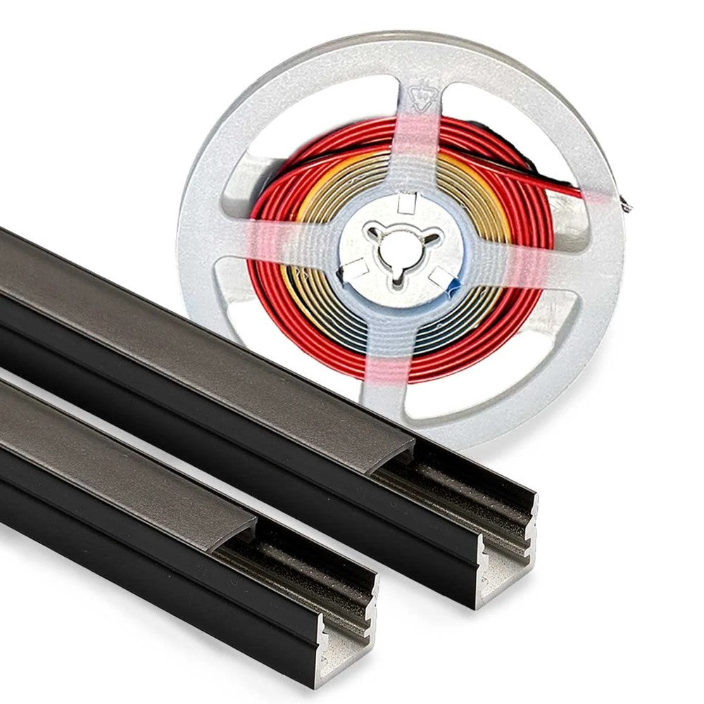 Sort akustikpanel med aluprofil og CCT LED strip, 240 cm - Komplet sæt