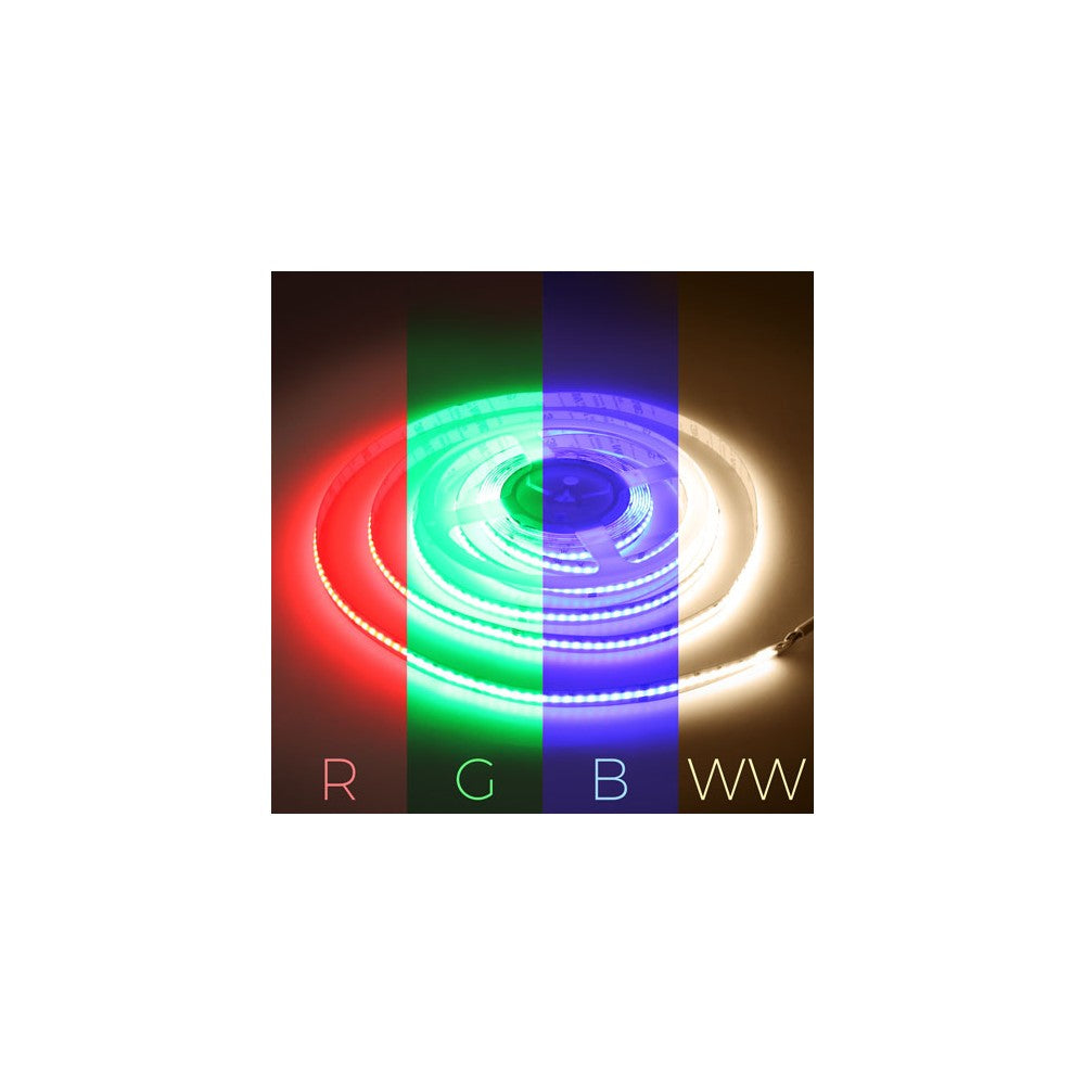 5m RGB+WW COB-LED strip - 20W/m, IP20, 784 LED pr. meter, 24V, COB LED