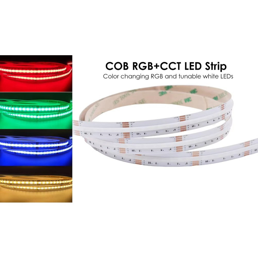 10m RGB+CCT COB-LED strip - 21W/m, IP20, 840 LED pr. meter, 24V, COB LED - Kvalitets LED strip med farveskift og hvidt lys - 1000lm/m - RA91
