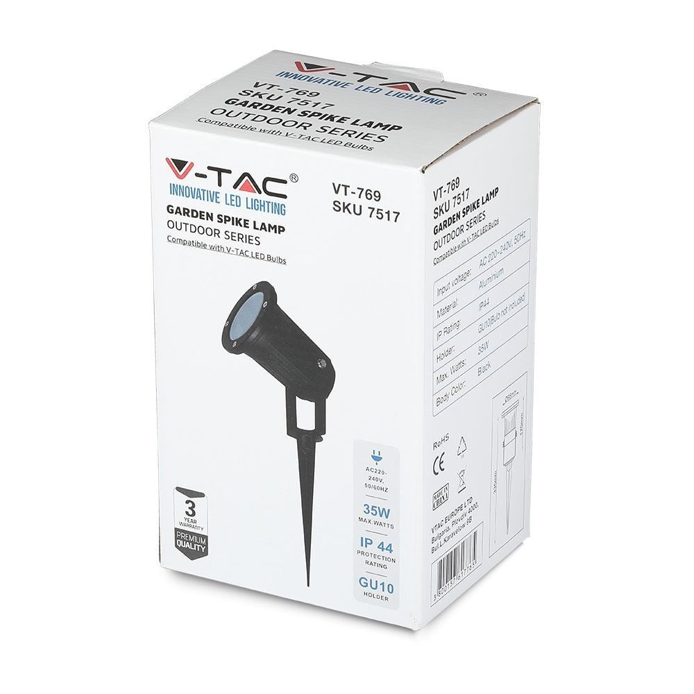 V-Tac Spyd - GU10, IP44, Sort, uden lyskilde, RA80