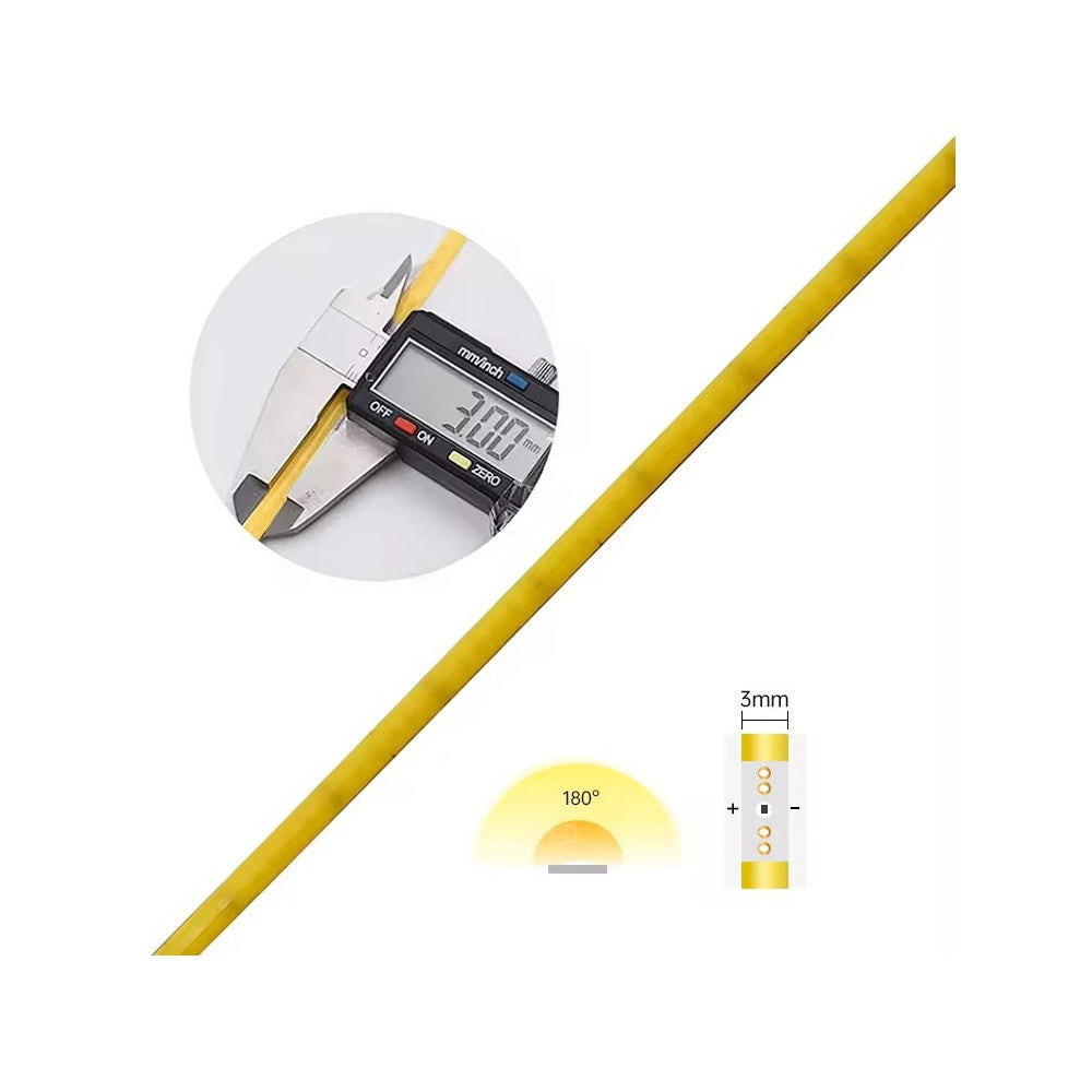 5m 3mm COB-LED strip - 7W/m, IP20, RA93, 400 LED pr. meter, 24V, COB LED - Hvidt Lys, Høj Farvegengivelse