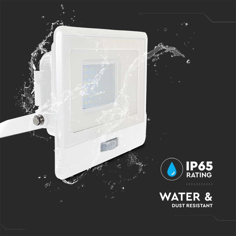 V-Tac 30W LED projektør med sensor, hvid - Samsung LED chip - 2340lm - IP65 - 5 års producentgaranti