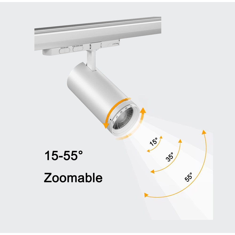 LEDlife Zoom justerbar skinnespot 30W - CCT + lysstyrke + spredning, Hvid, RA92, 3000lm, 3-faset
