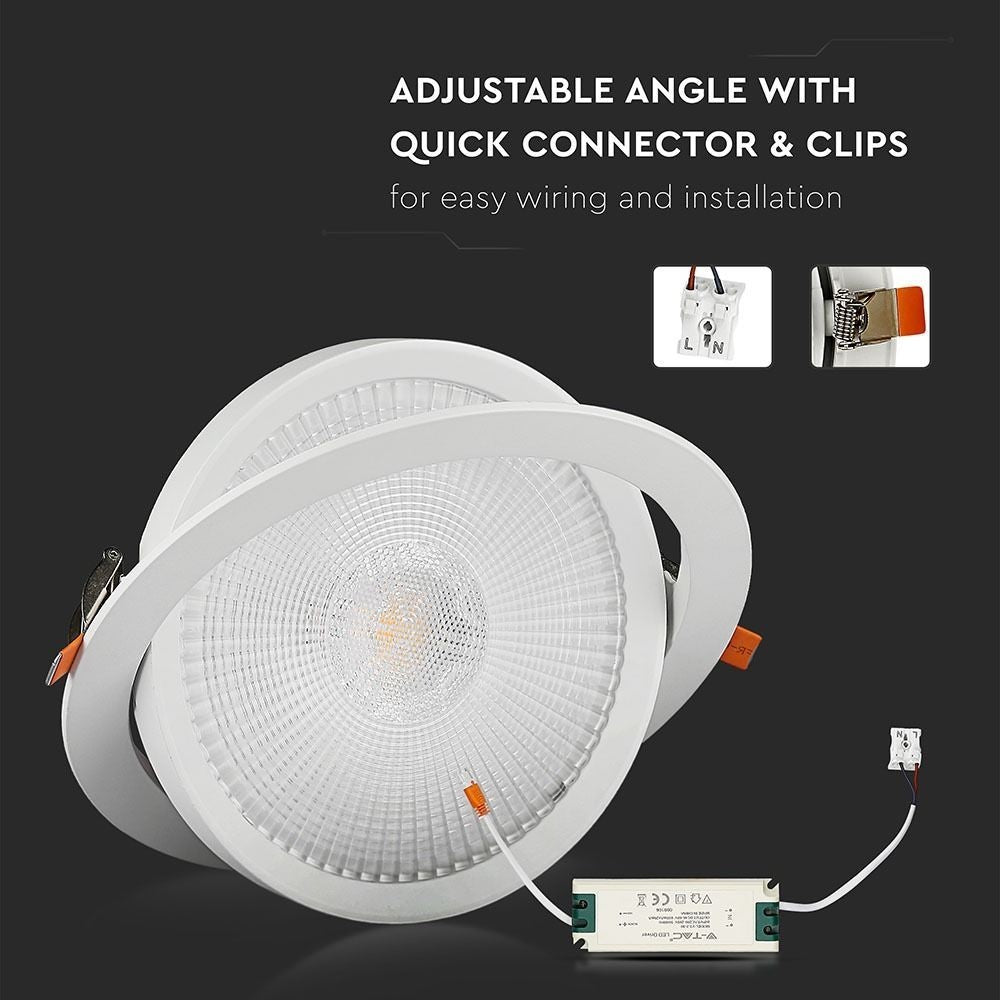 V-Tac 30W LED Spotlight - Hvid, Ø19,5 cm, Ø22,5 cm, 3 cm høj, Samsung LED chip, 2700lm, RA80, 230V