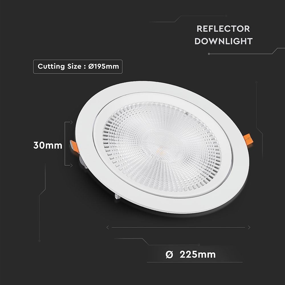 V-Tac 30W LED Spotlight - Hvid, Ø19,5 cm, Ø22,5 cm, 3 cm høj, Samsung LED chip, 2700lm, RA80, 230V