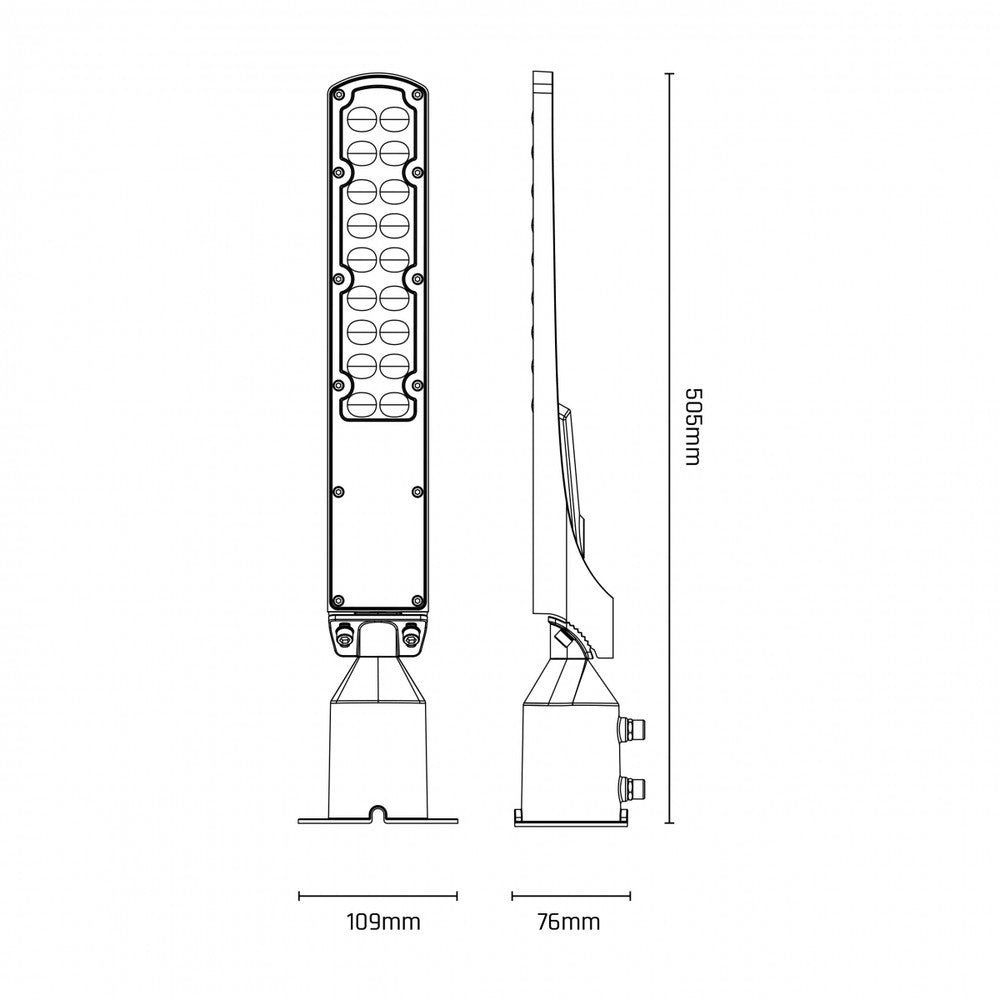 Streetos Slim 50W LED Udendørs Væglampe - Sort, 5000lm, RA80, IP65, 230V, 505x109x76mm, Skumringssensor