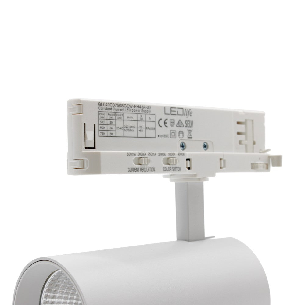 LEDlife CCT justerbar skinnespot 28W - Hvid, CCT + lysstyrke justerbar, 110lm/w, RA90, 3200lm, Flicker free, 3-faset