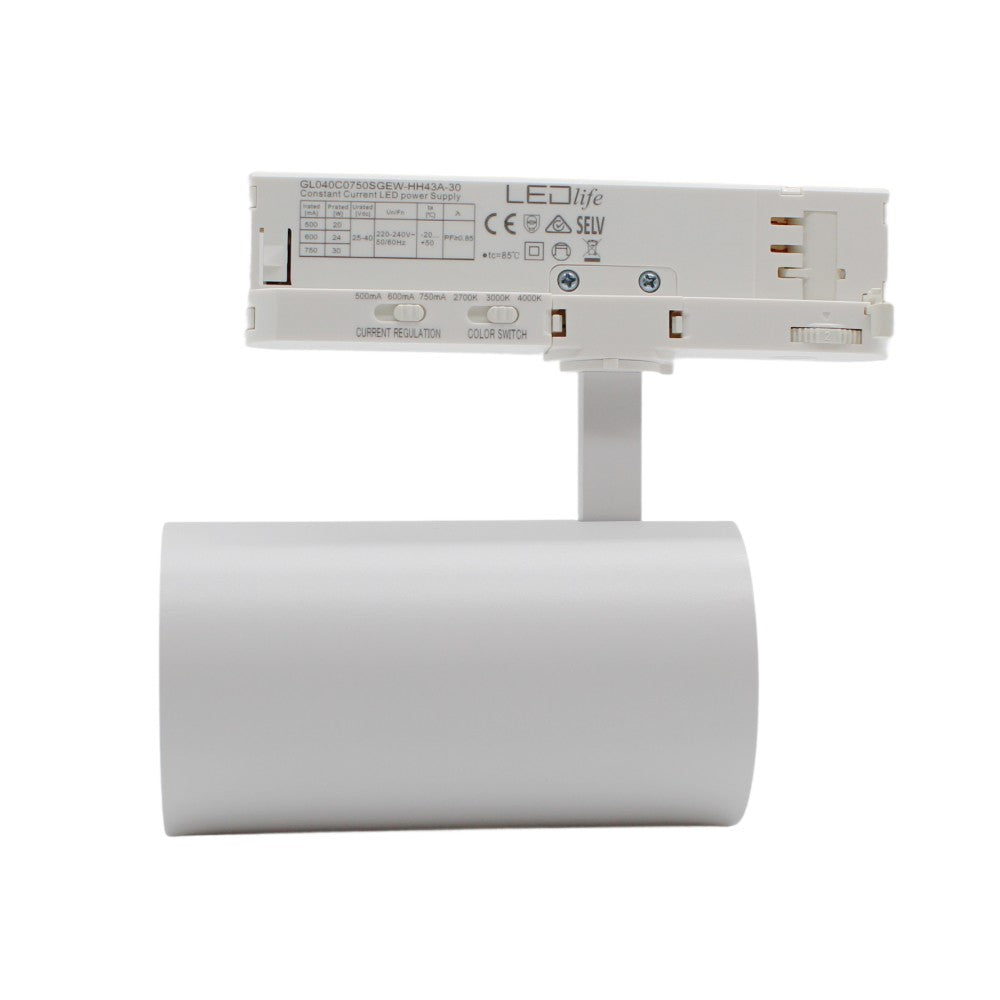 LEDlife CCT justerbar skinnespot 28W - Hvid, CCT + lysstyrke justerbar, 110lm/w, RA90, 3200lm, Flicker free, 3-faset