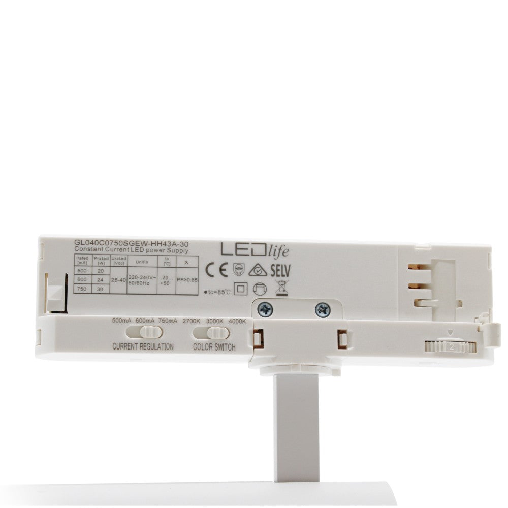 LEDlife CCT justerbar skinnespot 28W - Hvid, CCT + lysstyrke justerbar, 110lm/w, RA90, 3200lm, Flicker free, 3-faset