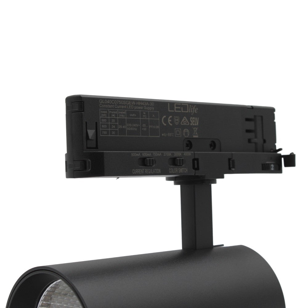 LEDlife CCT justerbar skinnespot 28W - Sort, Justerbar CCT + lysstyrke, RA90, 3200lm, Flicker free, 3-faset