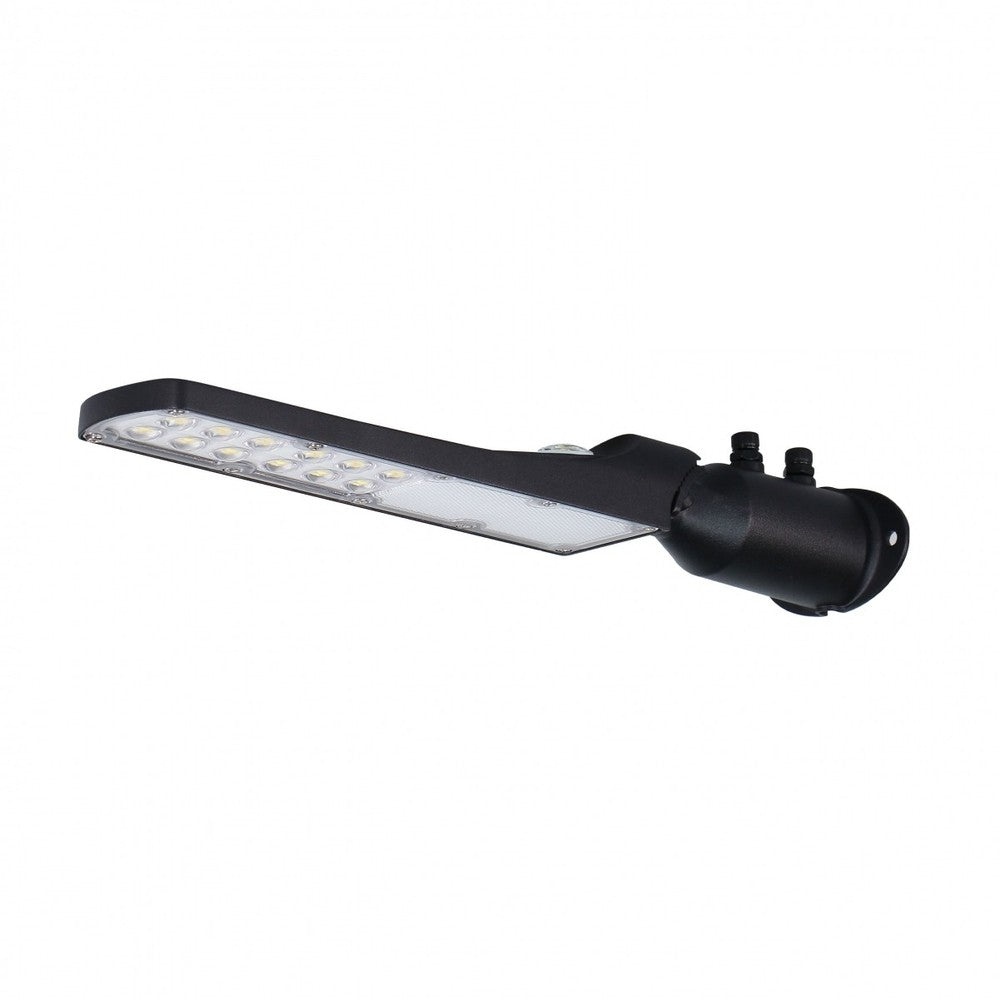 Slim 30W LED gadelampe - Neutral hvid, 230V, 140/85°, IP65, 423x109x76mm, sort, Skumringssensor.