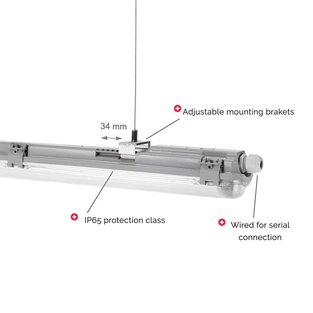 Limea T8 LED enkeltarmatur med 1x18,5W 120cm LED rør - IP65 vandtæt