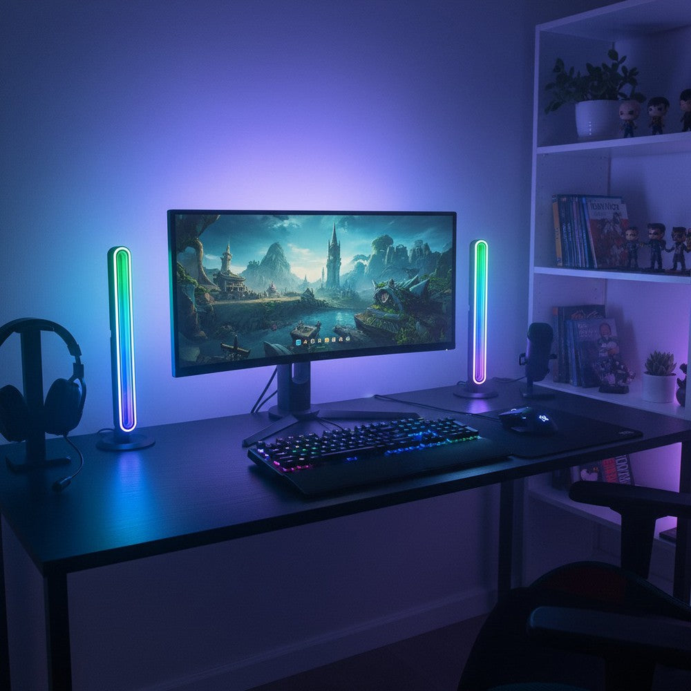 2 stk. RGBIC uendelige ambient light bar - 28cm, Bluetooth, 5W, USB-opladning