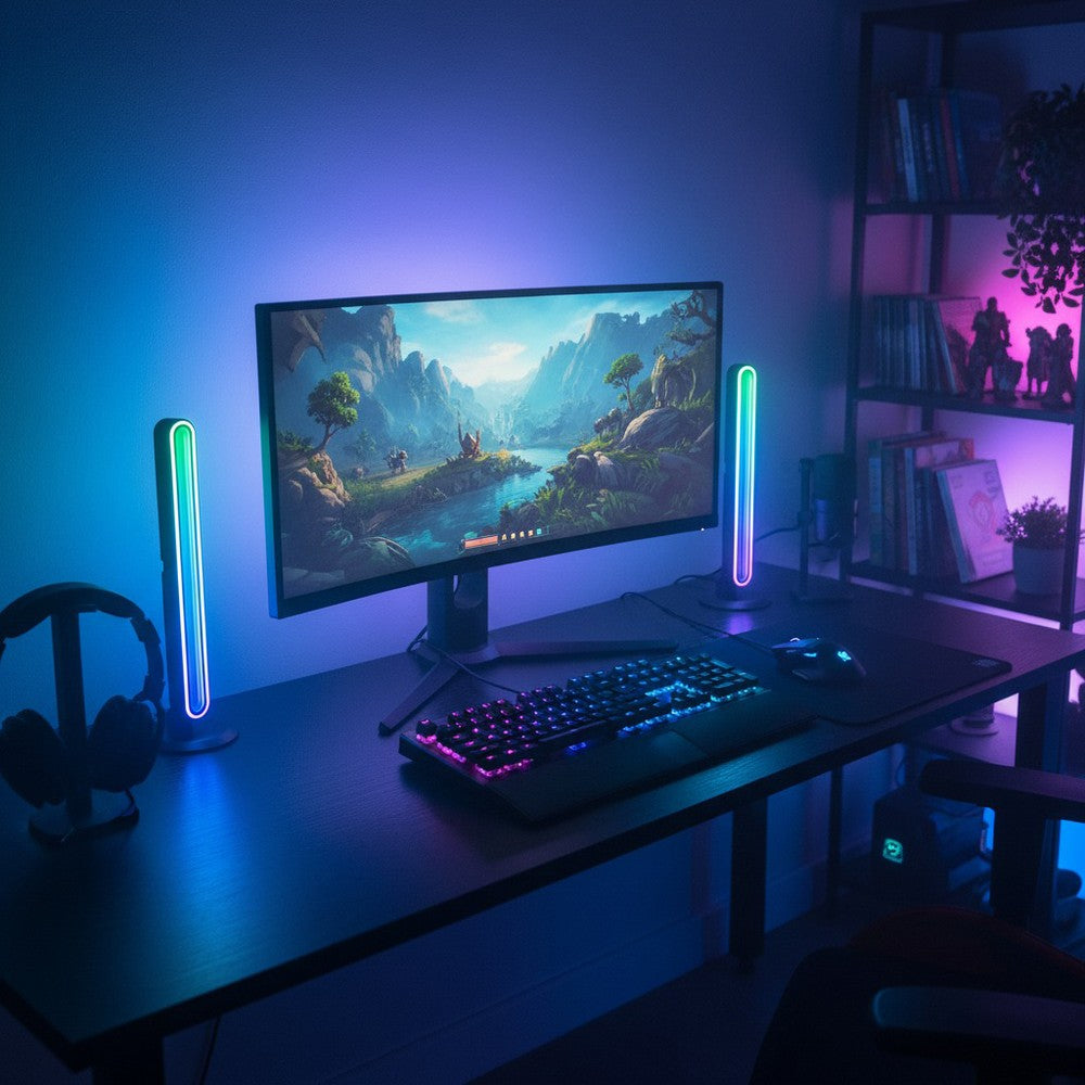 2 stk. RGBIC uendelige ambient light bar - 28cm, Bluetooth, 5W, USB-opladning