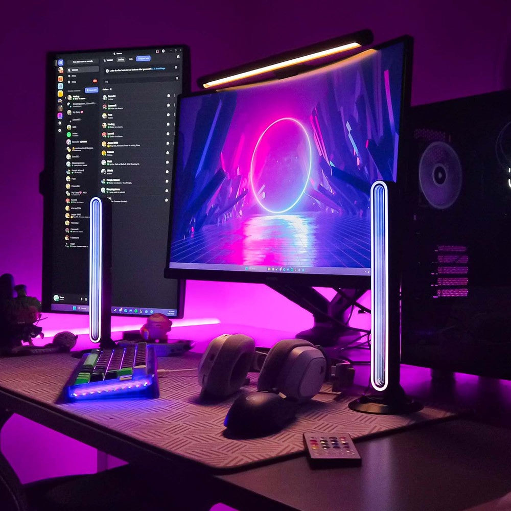 2 stk. RGBIC uendelige ambient light bar - 28cm, Bluetooth, 5W, USB-opladning